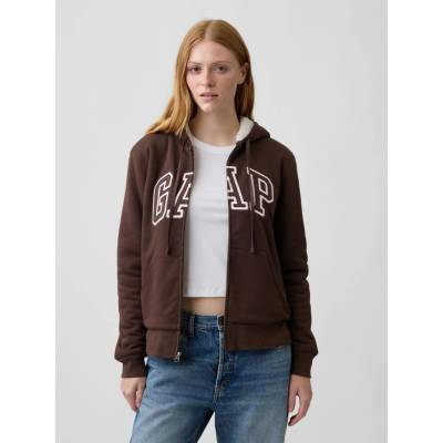 GAP zateplená sherpa mikina s logom hnedá