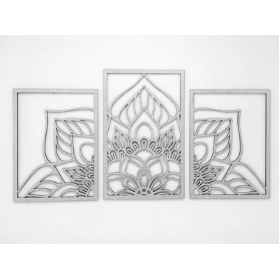 MAJADESIGN Dřevěná mandala FLOWER HALF - trojdílný obraz na zeď dekorace z překližky barevně lakovaná Rozměr obrazu: 97 x 50 cm