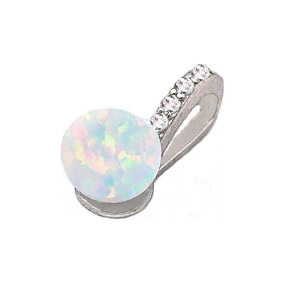 B&B Goldinvestic Zlatý přívěsek kulatý opál a zirkony bílé zlato N3529