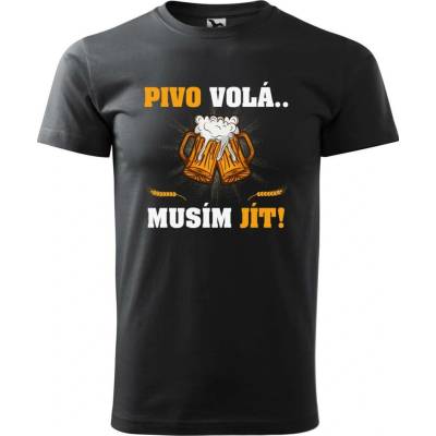 Dobrý Triko pánské tričko Pivo volá, musím jít Ebony grey