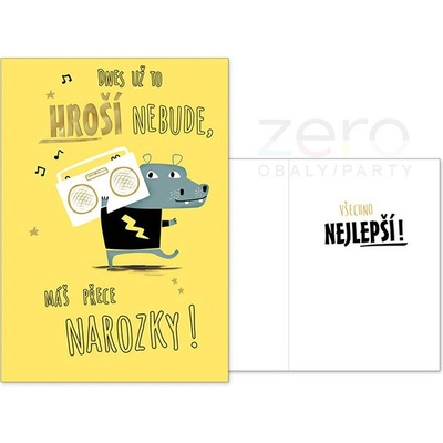 Přání s textem narozeninové + obálka - hroch