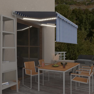 vidaXL Automatická markýza roleta LED senzor větru 3,5x2,5 m modrobílá