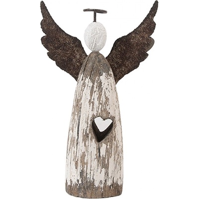 Dekorace dřevěná figurka anděl se srdíčkem Angel Rustic S 7*3*12 cm Clayre & Eef