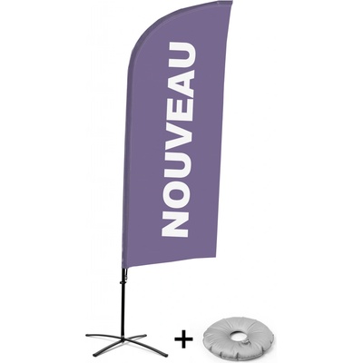 Jansen Display Kompletní sada reklamní vlajky ve tvaru křídla, Novinka, fialová, francouzština Křížová Základna, 1273 x 3030 mm