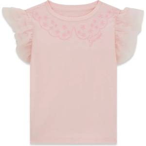 GUESS Розова тениска за мини момиче с ръкави воал и малък бродиран надпис Guess