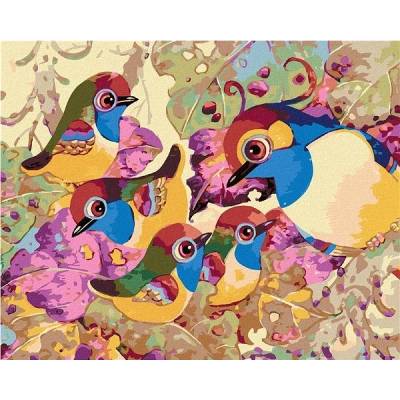 zuty Malování Podle Čísel Barevná Ptačí Rodina 80 x 100 Cm Plátno Rám