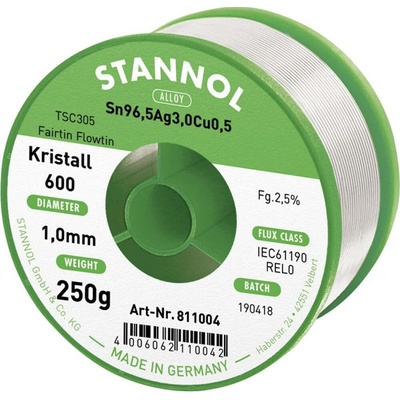 Stannol Kristall 600 Fairtin bezolovnatý pájecí cín bez olova Sn96,5Ag3Cu0,5 REL0 250 g 1 mm
