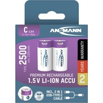 ANSMANN Батерия ANSMANN, Li-Ion, литиева, тип Baby C, 2500 (мин. 2300 mAh), 2500 mAh, 1, 5 V, зареждаема чрез USB-C кабел, 2 бр (1313-0004)