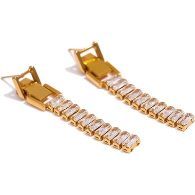 Grace Jewellery ocelové náušnice s čirými zirkony Pabla chirurgická ocel E-10-473A zlatá