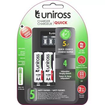 Uniross UCU002A LCD бързо зарядно + 4бр. AA/молив 2100mAh Hybrio Ni-Mh батерия (UCU002A)