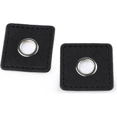 Průchodka s koženkovým čtverečkem k našití, průvlek 10 mm, malé, 5 hnědočerná