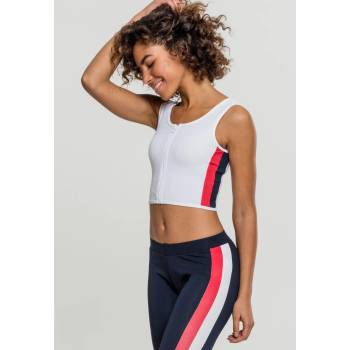 Urban Classics Дамски спортен топ с цип в бял цвят Urban Classics Ladies Side Stripe Cropped Zip Top white/firered/navy XSUB-TB1895-01303 - Бял, размер L