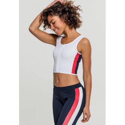 Urban Classics Дамски спортен топ с цип в бял цвят Urban Classics Ladies Side Stripe Cropped Zip Top white/firered/navy XSUB-TB1895-01303 - Бял, размер L