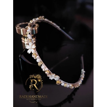 Image 1 of Radi handmade Официална диадема с бели перли и златисто (473)