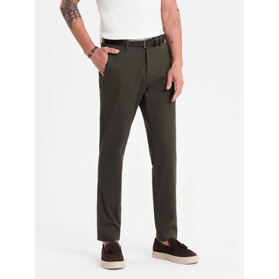Ombre Clothing Мъжки чино панталони REGULAR FIT с фина структура - тъмнозелени Ombre Clothing | Zelen | МЪЖЕ | 30/32