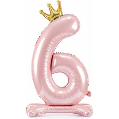 PartyDeco Stojaci fóliový balón číslo 6 84cm svetloružová