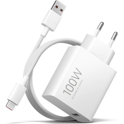 Xiaomi Променливотоково зарядно устройство USB гнездо 100W, PD бързо зарядно устройство + кабел Type-C, БЯЛО BHR095VEU (BHR095VEU)