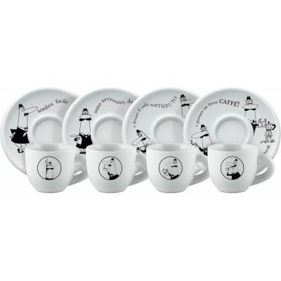 BIALETTI Moka Carosello biele porcelánové šálky na espresso s tanierikmi 4 x 50 ml
