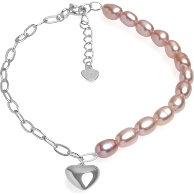 Lillian Vassago Stříbrný náramek se srdcem a perlami LLVY-SB005V