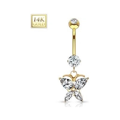 Šperky4U zlatý piercing do pupíku motýlek ZL01097-YG