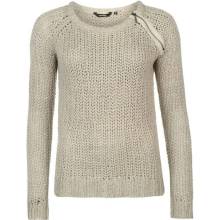 Golddigga Zip Shoulder Knit Jumper Ladies Soft Grey