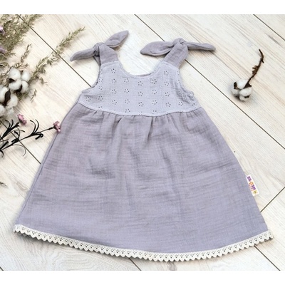 Baby Nellys Letní lehoučké mušelínové šaty Summer Stars šedé