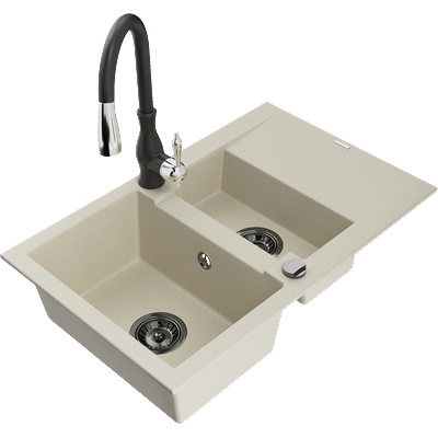 Mexen Gaspar гранитна мивка с 1, 5 камери и отцедник и кухненски смесител Savita, бежов - 6507-69-672601-70 (6507-69-672601-70)