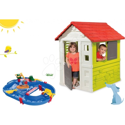 Smoby set domček Nature so zasúvacou okenicou a vodná dráha Start Set s loďou 810704-14