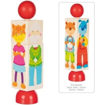 Goki - Дървен пъзел с въртящи се кубчета - Животни (57427)