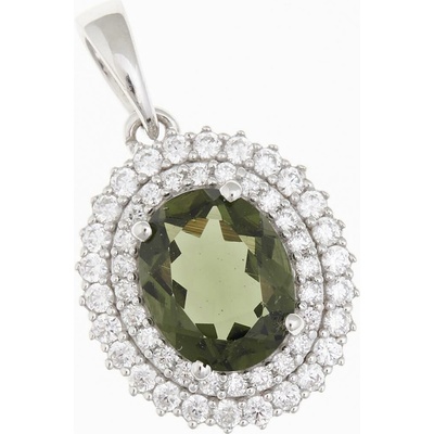 My Moldavite Stříbrný přívěsek s vltavínem a zirkony P02