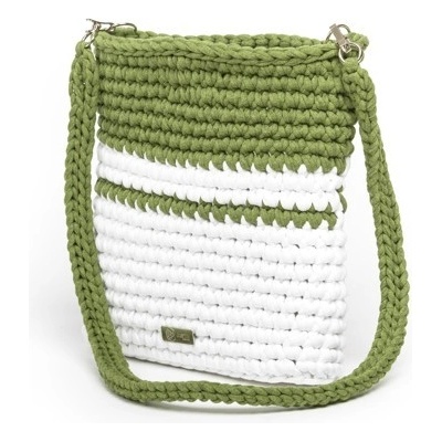Justin Design háčkovaná crossbody kabelka Viktorie se zelenou bílá