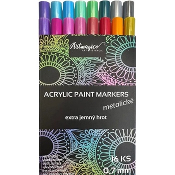 Artmagico Premium akrylové Markery wxtra jemný hrot 0.7 mm metalické sada 16 ks