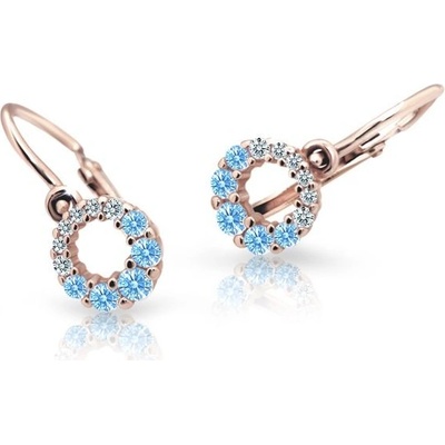 Danfil dětské náušnice C2154 z růžového zlata s kamínky Arctic Blue zapínání brizura