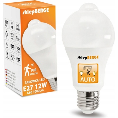 BERGE LED žiarovka E27 12W NW s pohybovým a súmrakovým senzorom