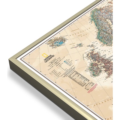 National Geographic Evropa - nástěnná mapa Executive 118 x 92 cm Varianta: mapa v hliníkovém rámu, Provedení: zlatý matný rám