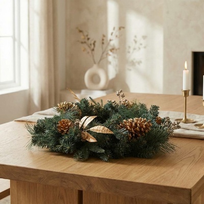 Home Styling Collection Vánoční věnec, zlaté zdobení, 60 x 13 cm zelená