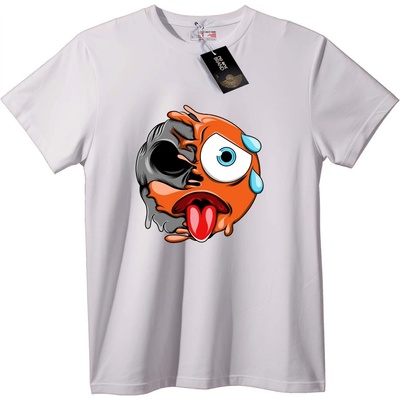 NOONEBRAND Тениска Skull с Оранжево Лице - M, White