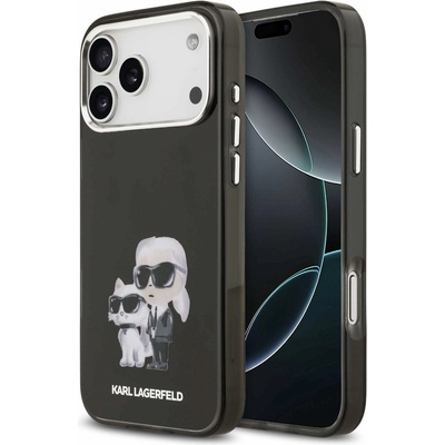 KARL LAGERFELD Хибриден удароустойчив кейс за iPhone 17 Pro Max - Karl Lagerfeld IML Aquarelle Karl and Choupette Case (черен) (KLHMP17XHMKCAQOK)
