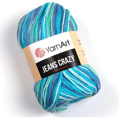 Pletací / háčkovací příze YarnArt JEANS CRAZY 7204 zelená-fialová-tyrkysová, melírovaná, 50g/160m