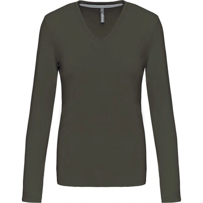 Kariban v-neck k382 / Дамска тениска с дълъг ръкав - тъмно каки xxxl (20k38207213)