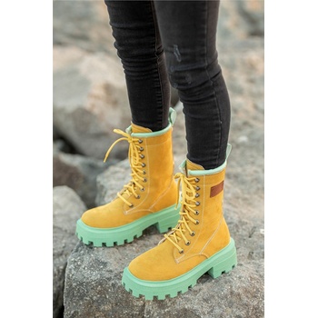 Moda Trend Дамски боти от велур - Горчица #358773 (358773_Жълт)