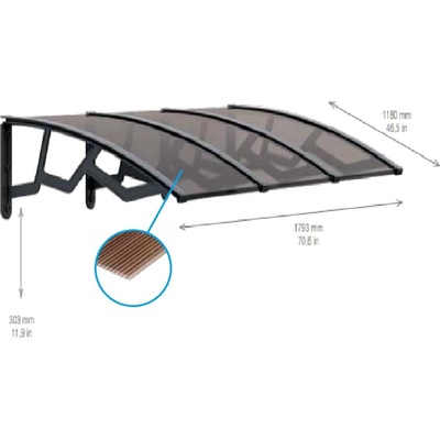 ARTPLAST vstupná strieška 120 × 180 cm dymová