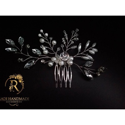 Radi handmade Гребенче за коса с бели перли и кристали (487)