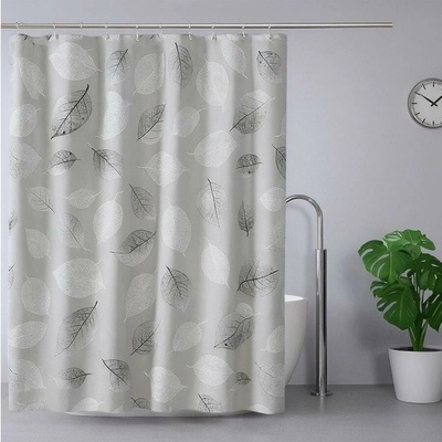 Kúpeľňový záves PVC ZPE4, rozmer 180x180cm, listy sivo-biele, IMPOL TRADE