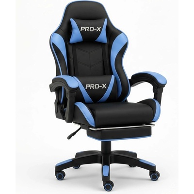 PRO-X Goborelax Геймърски стол с подложка за крака и функция за масаж - синьо-черно (bm028)