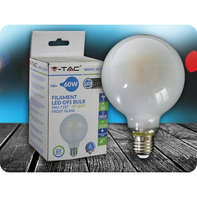 V-TAC E 27 LED FILAMENT FROST COVER žárovka 7W, G95 Studená bílá