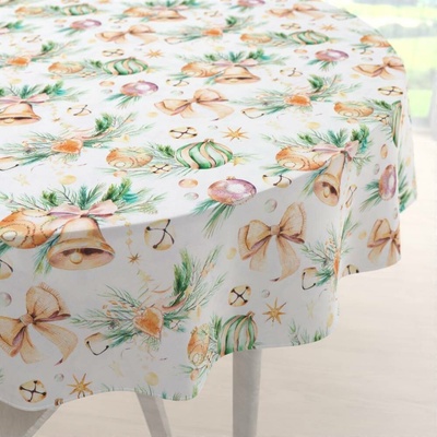 Biante Vánoční kulatý ubrus PML-039 Baňky a zvonečky 120 cm