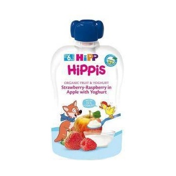 HiPP Био забавна плодова закуска от ябълка, ягода, малина и йогурт hipp, 6+ месеца, 100мл