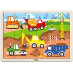 Viga Toys Дървен пъзел Viga - Строителни коли, 24 части (51463) - ozone