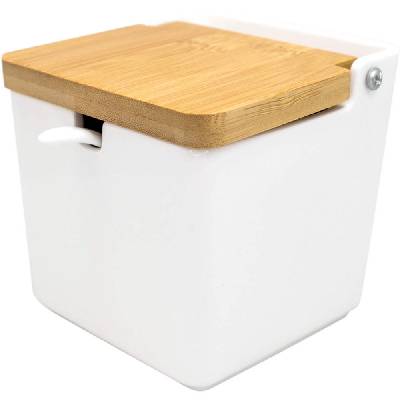 Квадратен порцеланов съд за сол с капак и лъжица Nerthus